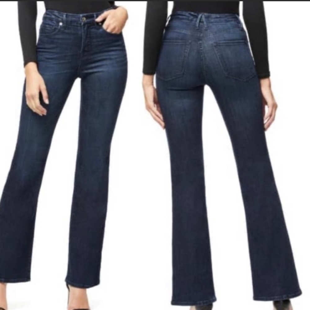 Good American Good Flare Dark Blue Denim Jeans 6/28